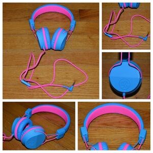 JLab JBuddies on-ear kids' pink and aqua wired headphones